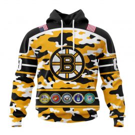 Personalized Boston Jersey Bruins With Camo Team Color And Military Force Logo Zip Up D42