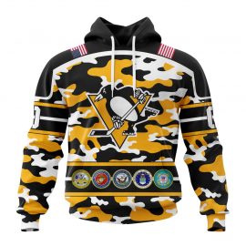 Personalized Pittsburgh Penguins With Camo Team Color And Military Force Logo Zip Up D36