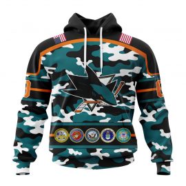 Personalized San Jose Jersey Sharks With Camo Team Color And Military Force Logo Zip Up D36