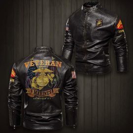 Gift Idea Marines Jacket Veteran New Stand Collar Leather Jacket LP13