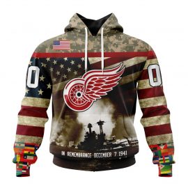 Custom Detroit Red Wings Specialized Remember Pearl Harbor Zip Up D6