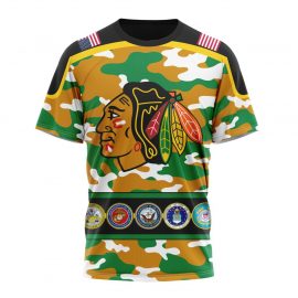 Personalized Chicago Tee Blackhawk With Camo Team Color And Military Force Logo LP47