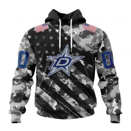 Personalized Dallas Stars Grey Camo Military Design And USA Flags On Shoulder