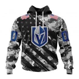 Personalized Vegas Golden Knights Grey Camo Military USA Flags On Shoulder