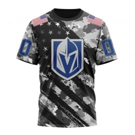 Personalized Vegas Golden Knights Grey Camo Military Design And USA Flags On Shoulder