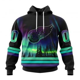 Personalized Detroit Red Wings Design With Northern Lights Custom Jersey