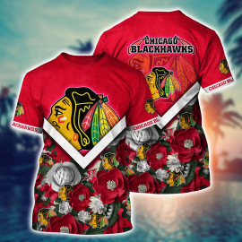 Chicago Special Blackhawks Flower Unique Hawaii Design Short Sleeve Gift For Men Women XI