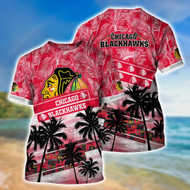 Chicago Special Blackhawks Palm Tree Pattern Hawaii Design Short Sleeve Gift Idea II