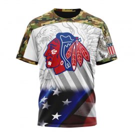 Personalized Chicago Unique BlackHawks Design With Our America Eagle Flag Short Sleeve