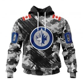 Personalized Winnipeg Jets Grey Camo Military And USA Flags On Shoulder