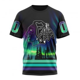 Personalized Chicago Unique BlackHawks Design With Northern Lights Short Sleeve