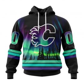 Personalized Calgary Flames Design With Northern Lights Custom Jersey