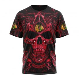 Personalized Chicago Unique BlackHawks Design With Skull Art Short Sleeve For Fan