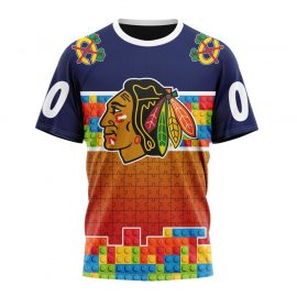 Personalized Chicago Unique BlackHawks Autism Awareness Design Short Sleeve For Fan