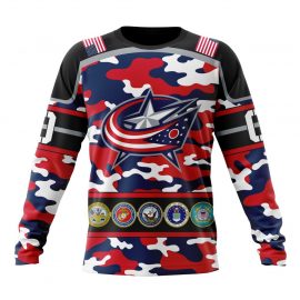 Personalized Columbus Blue Jackets Camo Color And Military Force Long Sleeve