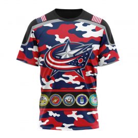 Personalized Columbus Blue Jackets Camo Color And Military Force Short Sleeve