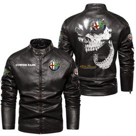 Alfa Romeo Personalized Unique Racing Style Stand Collar Leather Jacket Gift Idea For Fan I