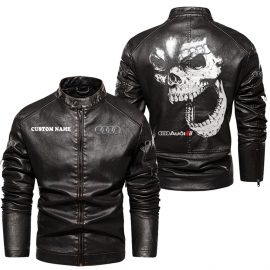 Audi Personalized Unique Racing Style Stand Collar Leather Jacket Gift Idea For Fan II