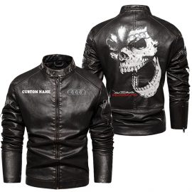 Audi Quattro Personalized Unique Racing Style Stand Collar Leather Jacket Gift Idea For Fan I