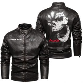 Audi Personalized Unique Racing Style Stand Collar Leather Jacket Gift Idea For Fan I
