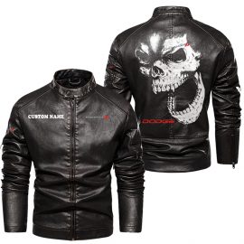 Dodge Personalized Cool Design Racing Style Stand Collar Leather Jacket For Fan I