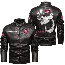 Fiat Personalized Cool Design Racing Style Stand Collar Leather Jacket For Fan I