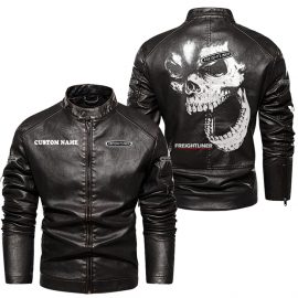 Freightliner Personalized Cool Design Racing Style Stand Collar Leather Jacket For Fan I