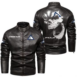 Fuji Bikes Personalized Cool Design Racing Style Stand Collar Leather Jacket For Fan I
