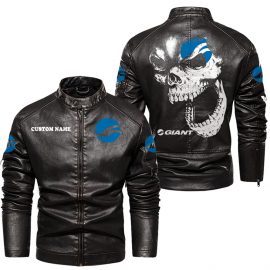 Giant Bicycles Personalized Cool Design Racing Style Stand Collar Leather Jacket For Fan I