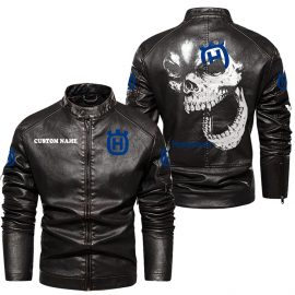 Husqvarna Personalized Cool Design Racing Style Stand Collar Leather Jacket For Fan I