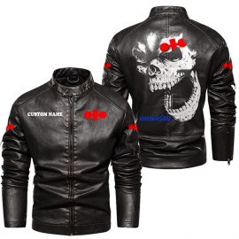 Komatsu Personalized Cool Design Racing Style Stand Collar Leather Jacket For Fan I
