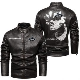 Mack Trucks Personalized Cool Design Racing Style Stand Collar Leather Jacket For Fan I