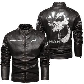 Man Trucks Personalized Cool Design Racing Style Stand Collar Leather Jacket For Fan I