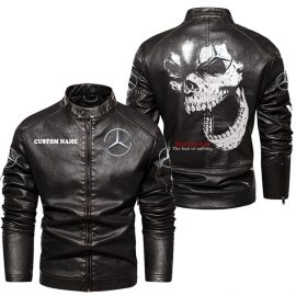 Mercedes Benz Personalized Cool Design Racing Style Stand Collar Leather Jacket For Fan I