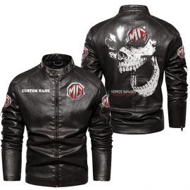 MG Cars Personalized Cool Design Racing Style Stand Collar Leather Jacket For Fan I