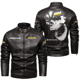 New Holland Agriculture Personalized Racing Style Stand Collar Leather Jacket For Fan I