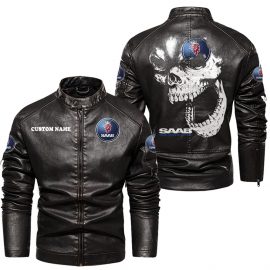 SAAB Personalized Cool Design Racing Style Stand Collar Leather Jacket For Fan I