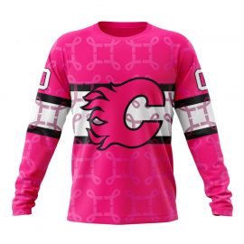 Personalized Calgary Flames Unique October We Wear Pink Breast Cancer Long Sleeve