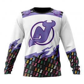 Personalized New Jersey Unique Devils In October Together We Can Beat Cancer Long Sleeve