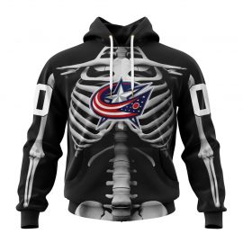 Personalized Columbus Blue Jackets Skeleton Design For Halloween Custom Jersey