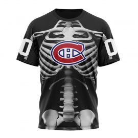 Personalized Montreal Canadiens Skeleton Design For Halloween Short Sleeve