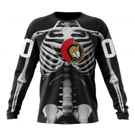 Personalized Ottawa Senators Skeleton Design For Halloween Long Sleeve