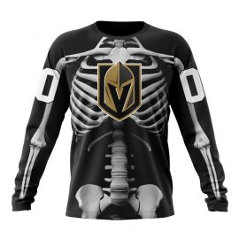 Personalized Vegas Golden Knights Skeleton Design For Halloween Long Sleeve