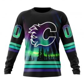Personalized Calgary Flames Unique Northern Lights Design Long Sleeve