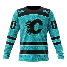 Personalized Calgary Flames Unique Fight Ovarian Cancer Long Sleeve
