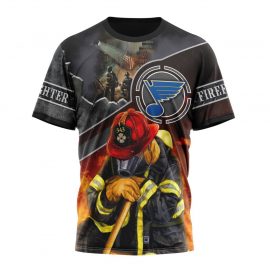 Personalized St Louis Blues Firefighter We Will Never Forget Tshirt