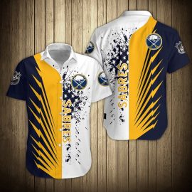 Buffalo Sabres Gold Lightning Blue Design Hawaiian Button Shirt