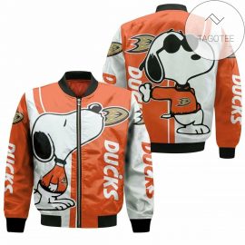 Anaheim Ducks White Orange Snoopy Design Unique Bomber Jacket