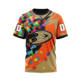 Personalized Name Number Anaheim Ducks Autism Awareness Short Sleeve I