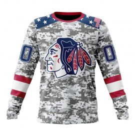Personalized Chicago Unique Blackhawks Camo Design Veterans Day Long Sleeve